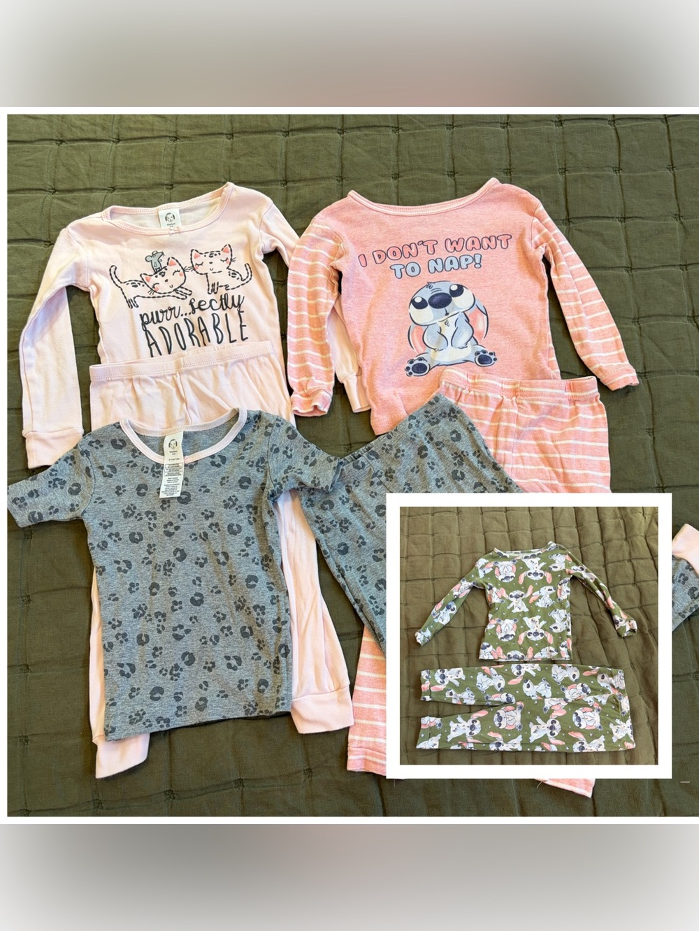& toddler girl 3T-4T cotton pajama sets, USED, pink & grey